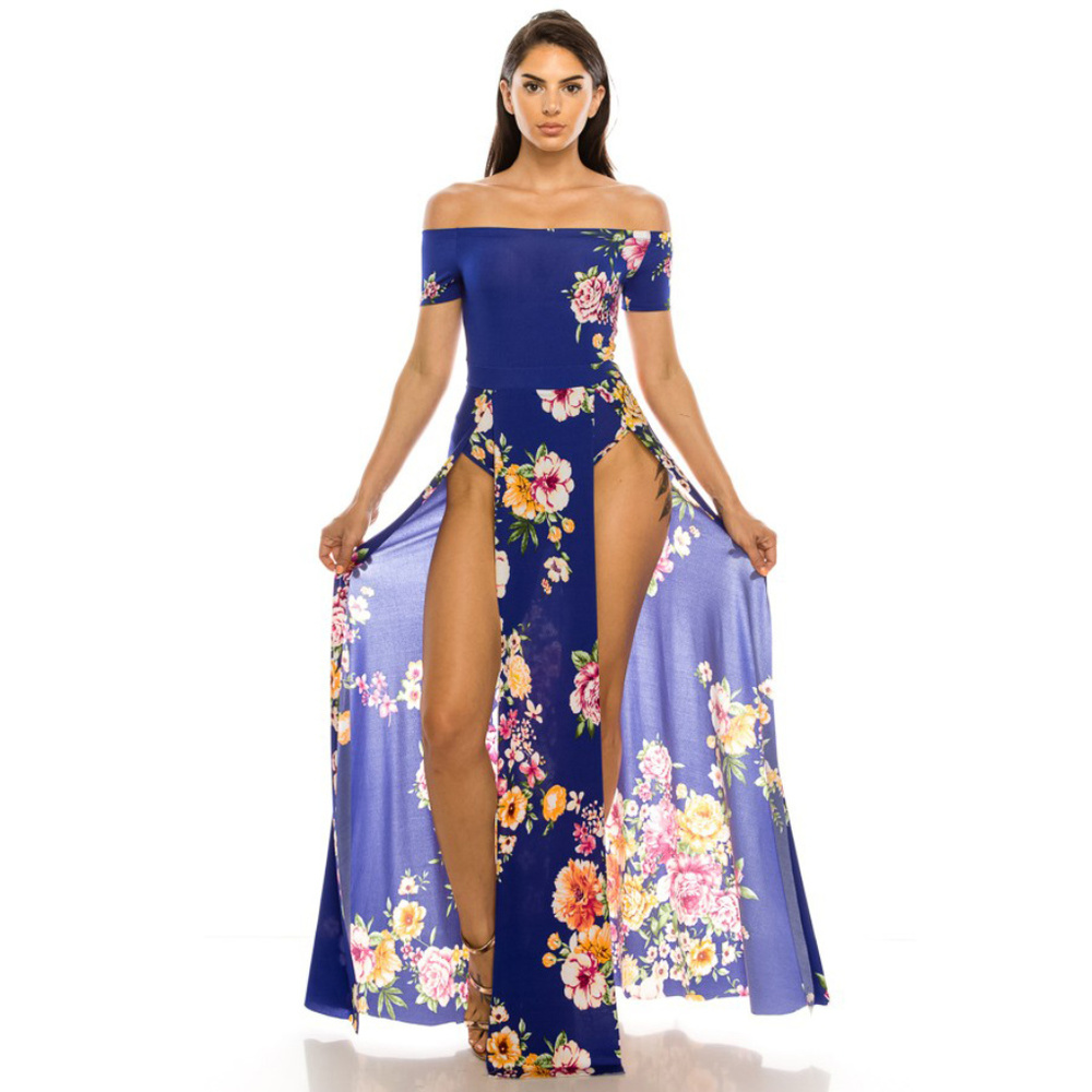 "Tulum" Floral Print Built-In Bodysuit Maxi Dress
